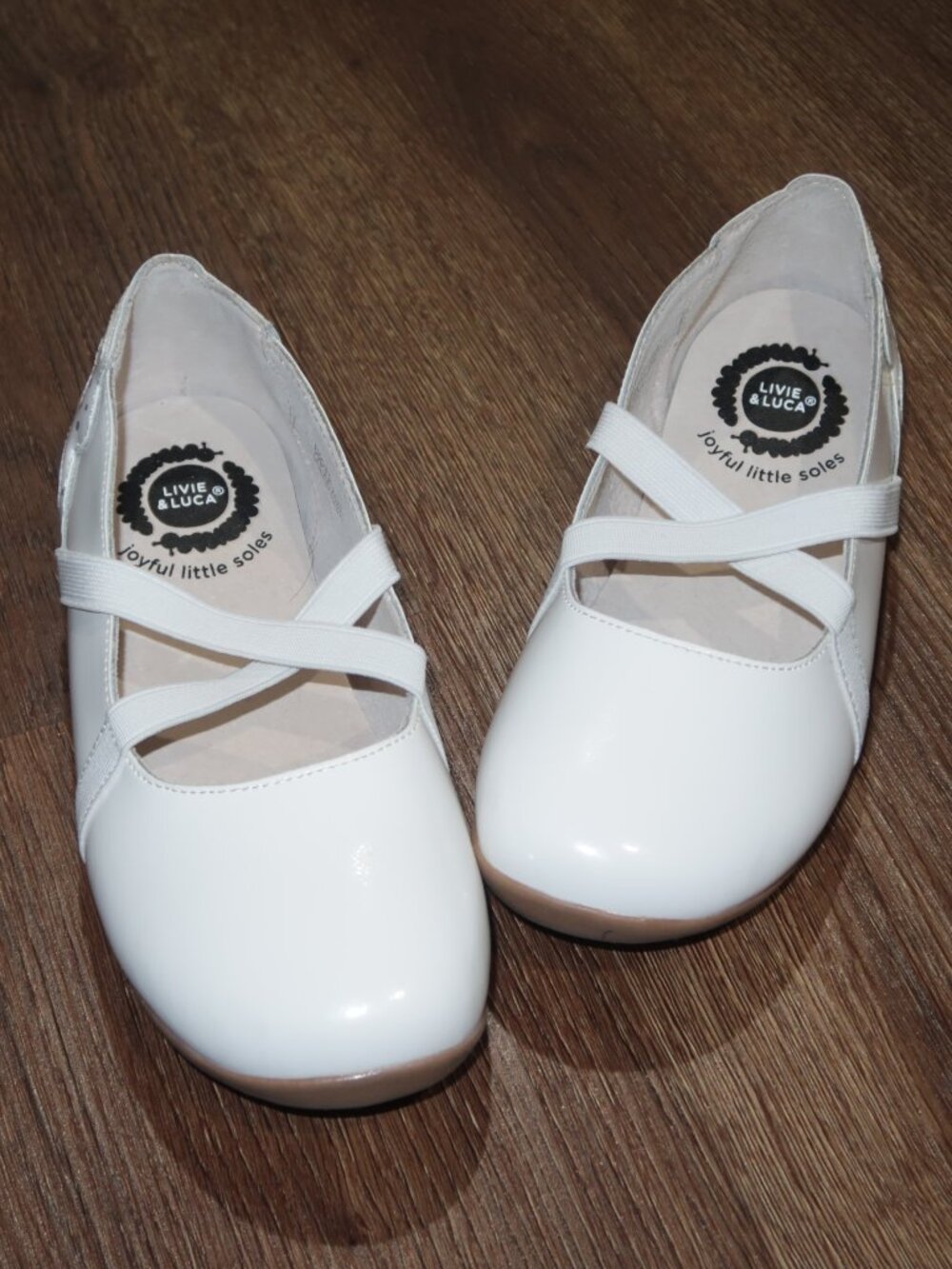 Girls Livie and Luca White Patent Leather Mariposa Butterfly Heel Mary Janes 1Y